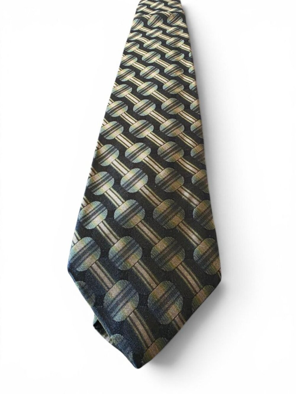 Stafford Executive Silk Tie Black Green Brown Geometric Satin Woven Classic USA - Picture 4 of 13
